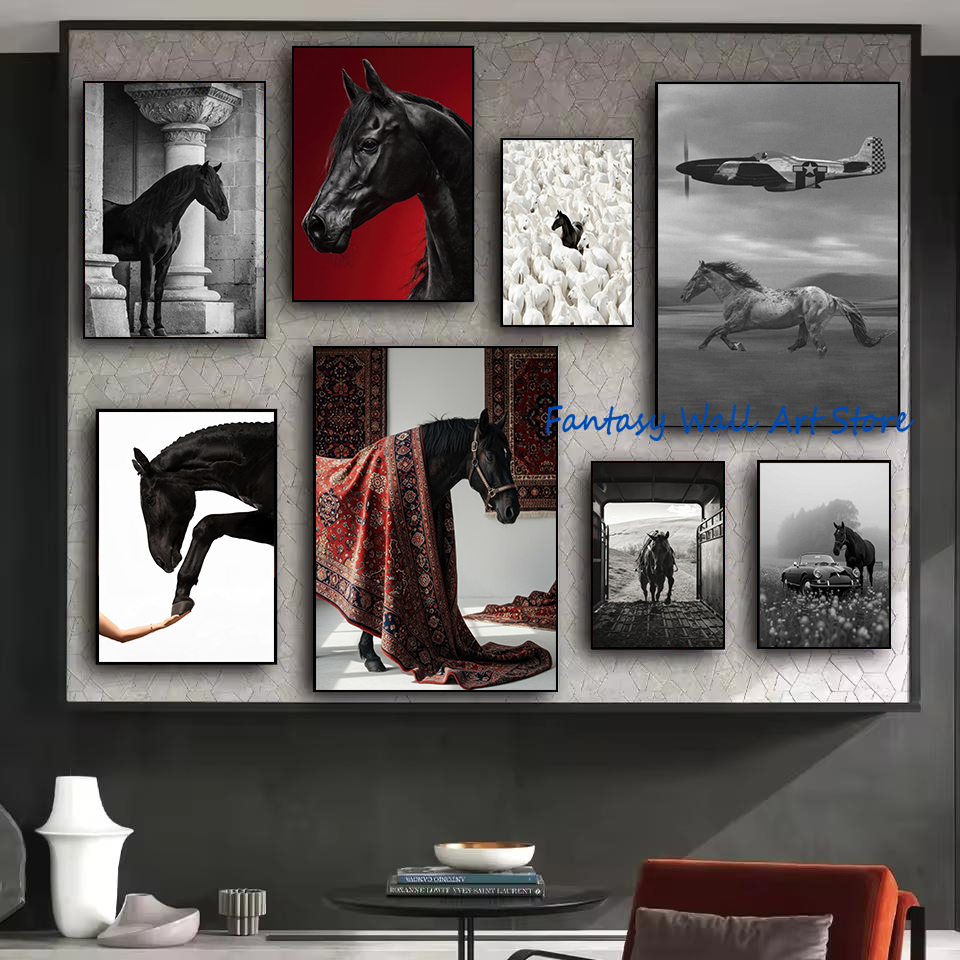 黒馬の写真ヴィンテージ高級ウォールアート頑丈な馬馬術写真プリ - Luxury Lifestyle Homes Photos のレビューと価格
